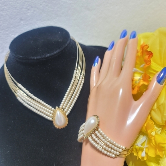 SET NECKLACE AND BRACELET GOLD COLOR - Picture 2 of 8